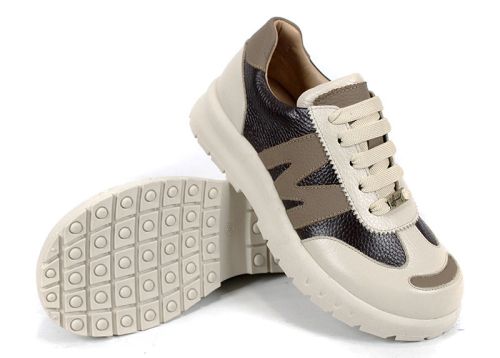 Virella Note – дамски сникърси от естествена кожа в кафяво и бежово