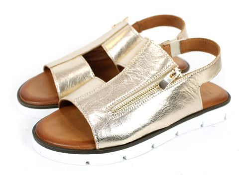 Viva Línea – дамски ниски сандали от естествена кожа в злато