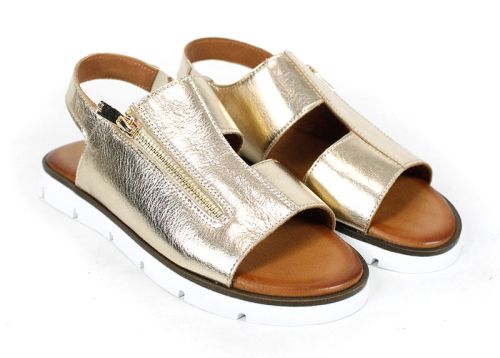 Viva Línea – дамски ниски сандали от естествена кожа в злато