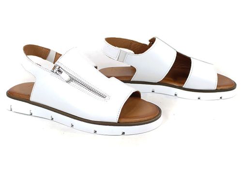 дамски бели сандали естествена кожа ниски
