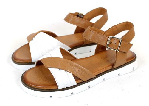 дамски сандали кожа бяло светло кафяво