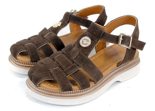 дамски сандали велур тъмно кафяво ниски