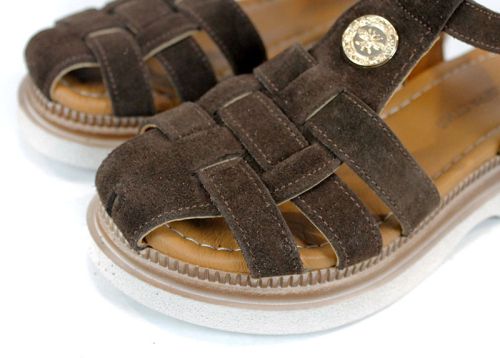 летни дамски сандали естествен велур кафяво