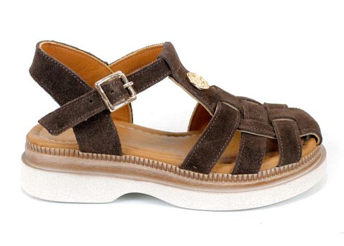 Senda Bella – дамски сандали от естествен велур в тъмно кафяво с с изразена и балансирана визия