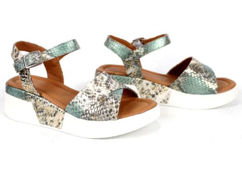дамски сандали зелен змийски принт
