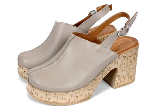 Zarela Touch – дамско сабо на платформа от естествена кожа в цвят визон