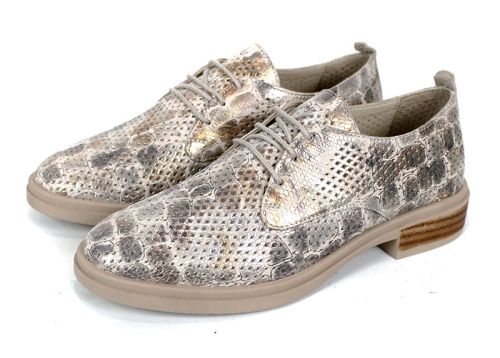 Arlena Pure – дамски летни обувки от естествена кожа с перфорация и златист кроко ефект