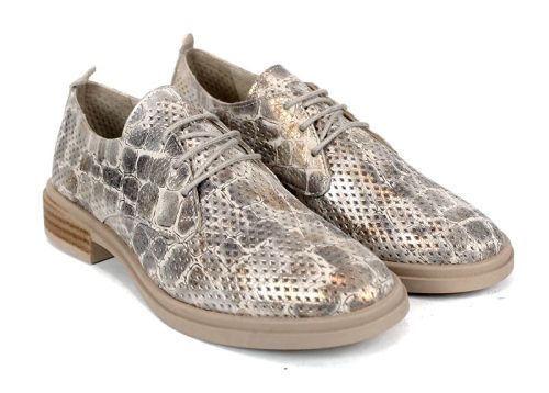 Arlena Pure – дамски летни обувки от естествена кожа с перфорация и златист кроко ефект