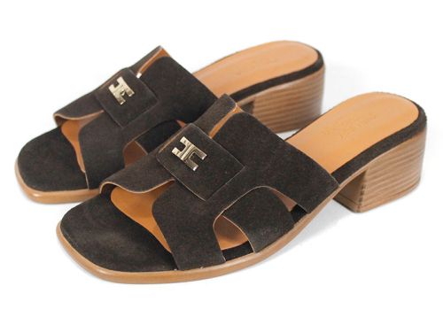 Liora Vento – дамски чехли от естествен велур с елегантен ток в тъмно кафяво