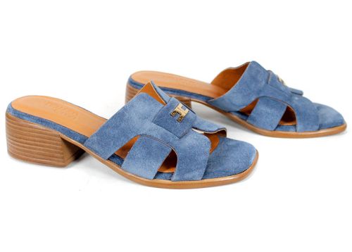 дамски чехли от естествен велур сини