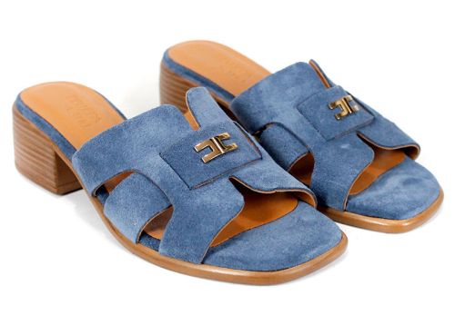 Liora Vento – дамски велурени чехли със стабилен ток в елегантно синьо