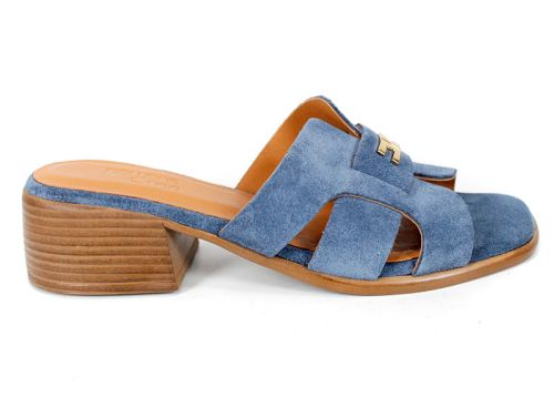 Liora Vento – дамски велурени чехли със стабилен ток в елегантно синьо