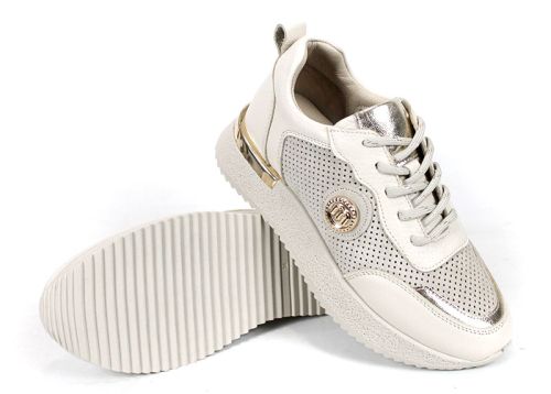 Vela Form – дамски сникърси от естествена кожа и велур в бежово с перфорация