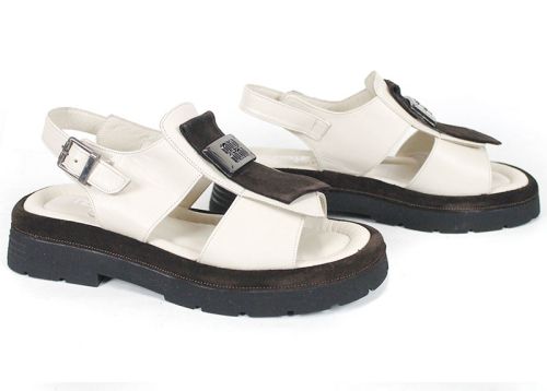 дамски сандали от естествена кожа с масивно ходило бежово