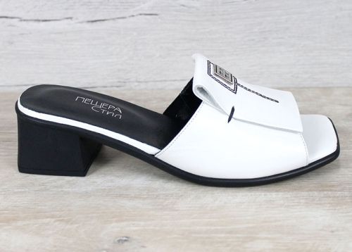 Mirela Doro – дамски чехли на ток от естествена кожа в бяло