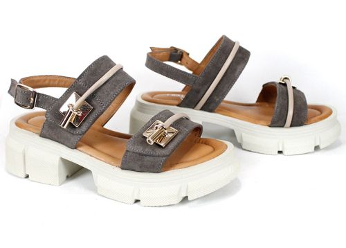 дамски сандали естествен велур визон