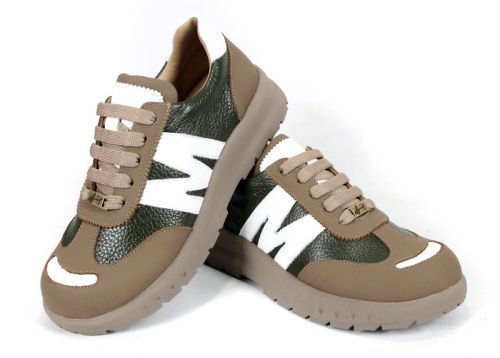 дамски кожени обувки с връзки и контрастни цветове