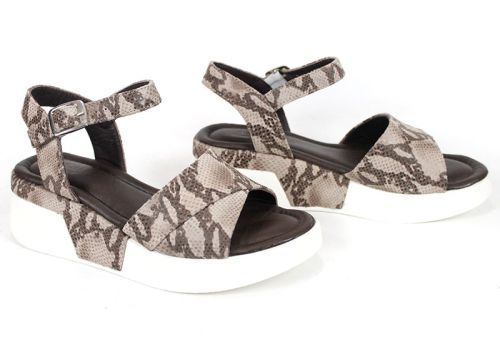 Delora Chic – sandale damă din piele naturală cu imprimeu snake maro