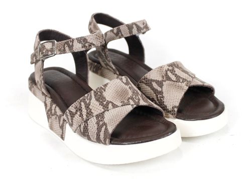 Delora Chic – sandale damă din piele naturală cu imprimeu snake maro