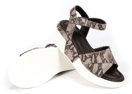 Delora Chic – sandale damă din piele naturală cu imprimeu snake maro