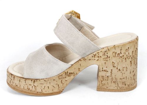 Selena Aria – papuci damă din piele velur bej cu platformă