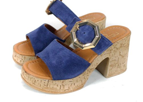 Selena Aria – papuci damă din velur natural albastru cu platformă