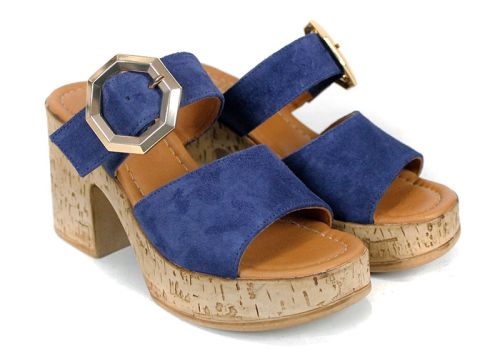 Selena Aria – papuci damă din velur natural albastru cu platformă