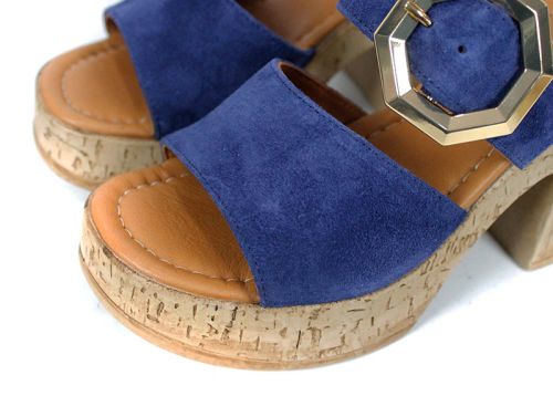 Selena Aria – papuci damă din velur natural albastru cu platformă