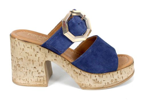 Selena Aria – papuci damă din velur natural albastru cu platformă