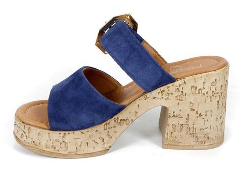 Selena Aria – papuci damă din velur natural albastru cu platformă