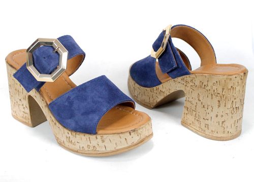 Selena Aria – papuci damă din velur natural albastru cu platformă
