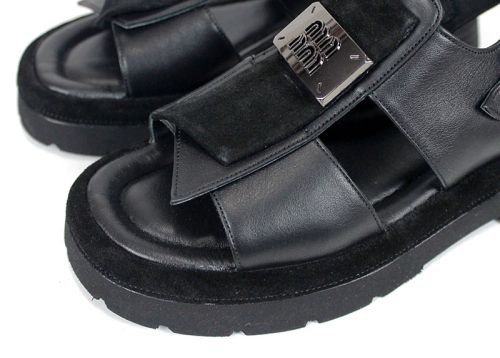 Sorella Vanta – sandale damă din piele naturală neagră cu talpă masivă