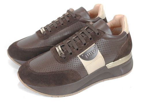 Дамски сникърси от естествена кожа и велур в кафяво – модел Bruna Forte