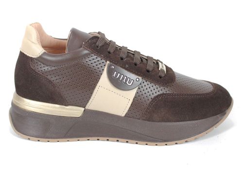 Дамски сникърси от естествена кожа и велур в кафяво – модел Bruna Forte