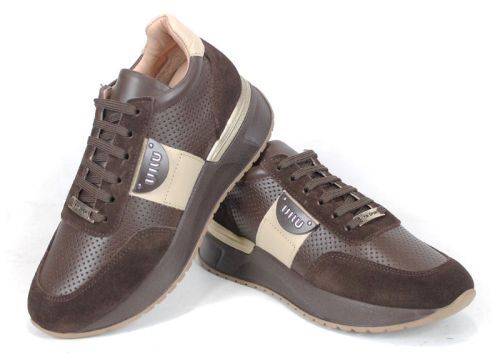 Дамски сникърси от естествена кожа и велур в кафяво – модел Bruna Forte