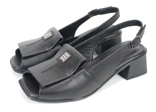 Sandale elegante Orlina Vero din piele naturală neagră cu toc mic