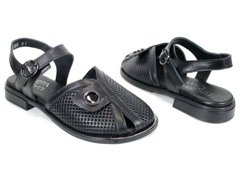 Marielle Zen – sandale damă moderne din piele naturală neagră cu design distinct