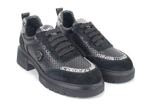 Lunara Core – премиум дамски летни обувки от естествена кожа с перфорация в черно