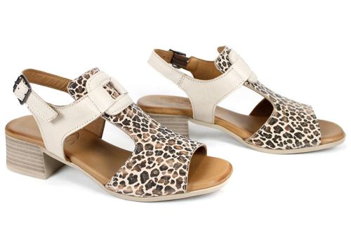 Velina Mode – sandale damă elegante din piele naturală bej cu imprimeu leopard