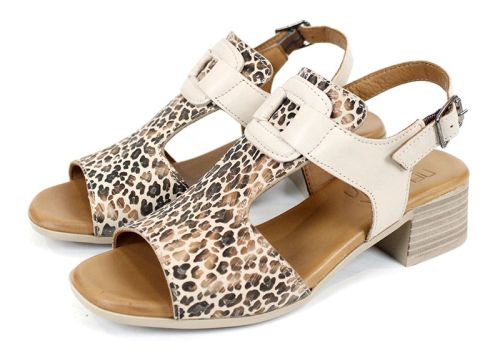 Velina Mode – sandale damă elegante din piele naturală bej cu imprimeu leopard