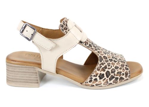 Velina Mode – sandale damă elegante din piele naturală bej cu imprimeu leopard