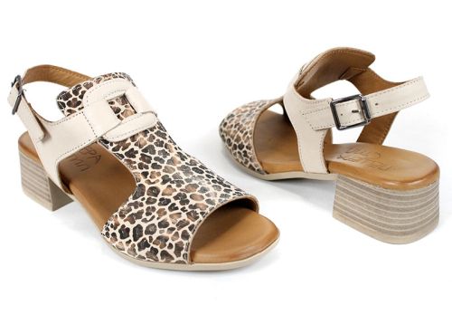 Velina Mode – sandale damă elegante din piele naturală bej cu imprimeu leopard