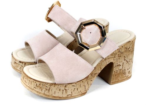 Selena Aria – papuci damă cu platformă din piele velur roz