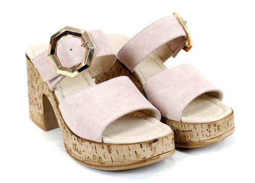 Selena Aria – papuci damă cu platformă din piele velur roz