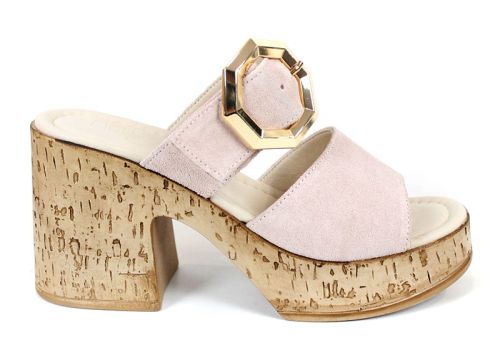 Selena Aria – papuci damă cu platformă din piele velur roz