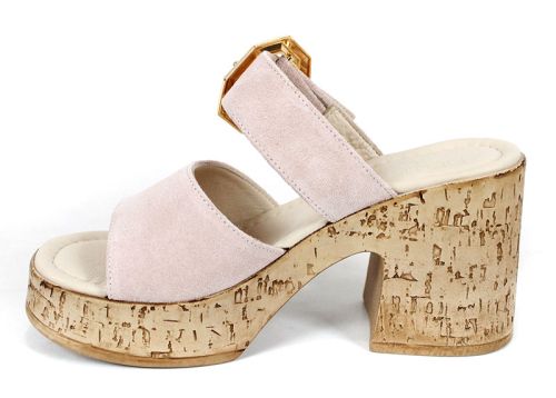 Selena Aria – papuci damă cu platformă din piele velur roz