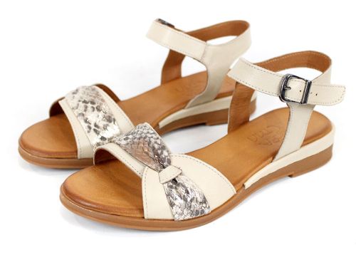 Lucera – sandale damă confortabile din piele naturală bej cu accent discret tip piton