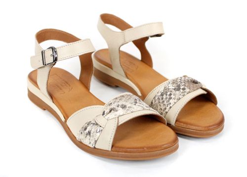 Lucera – sandale damă confortabile din piele naturală bej cu accent discret tip piton