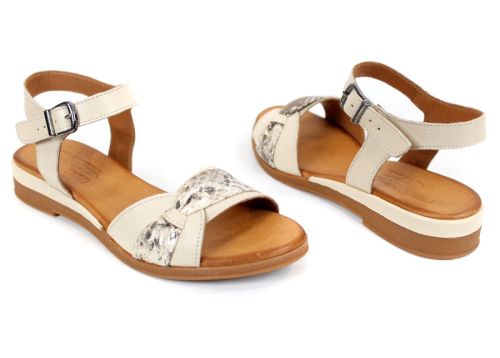 Lucera – sandale damă confortabile din piele naturală bej cu accent discret tip piton