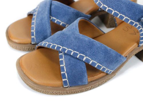 Calista Mare – sandale damă din piele întoarsă albastră cu toc